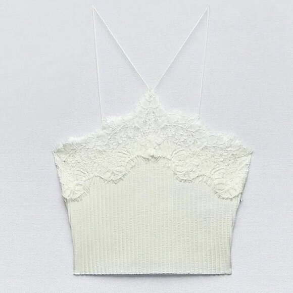Zara Lace Halter Ribbed Crop Top SIZE M 0858/807/251 - Picture 2 of 4